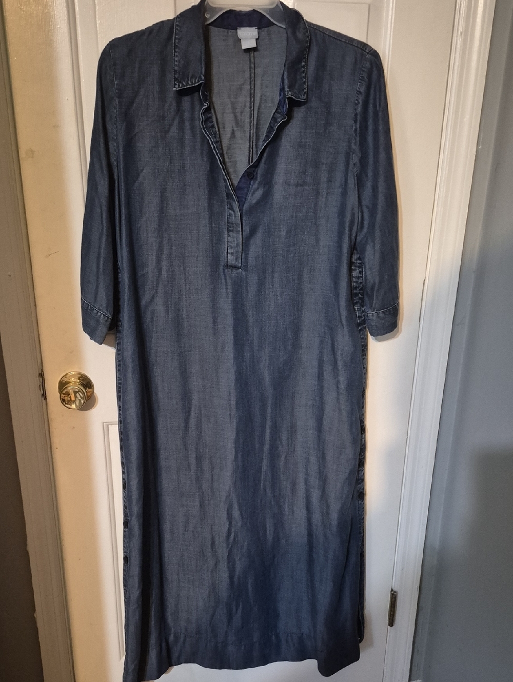 Chico's V Neck Chambray Maxi Dress Size 3